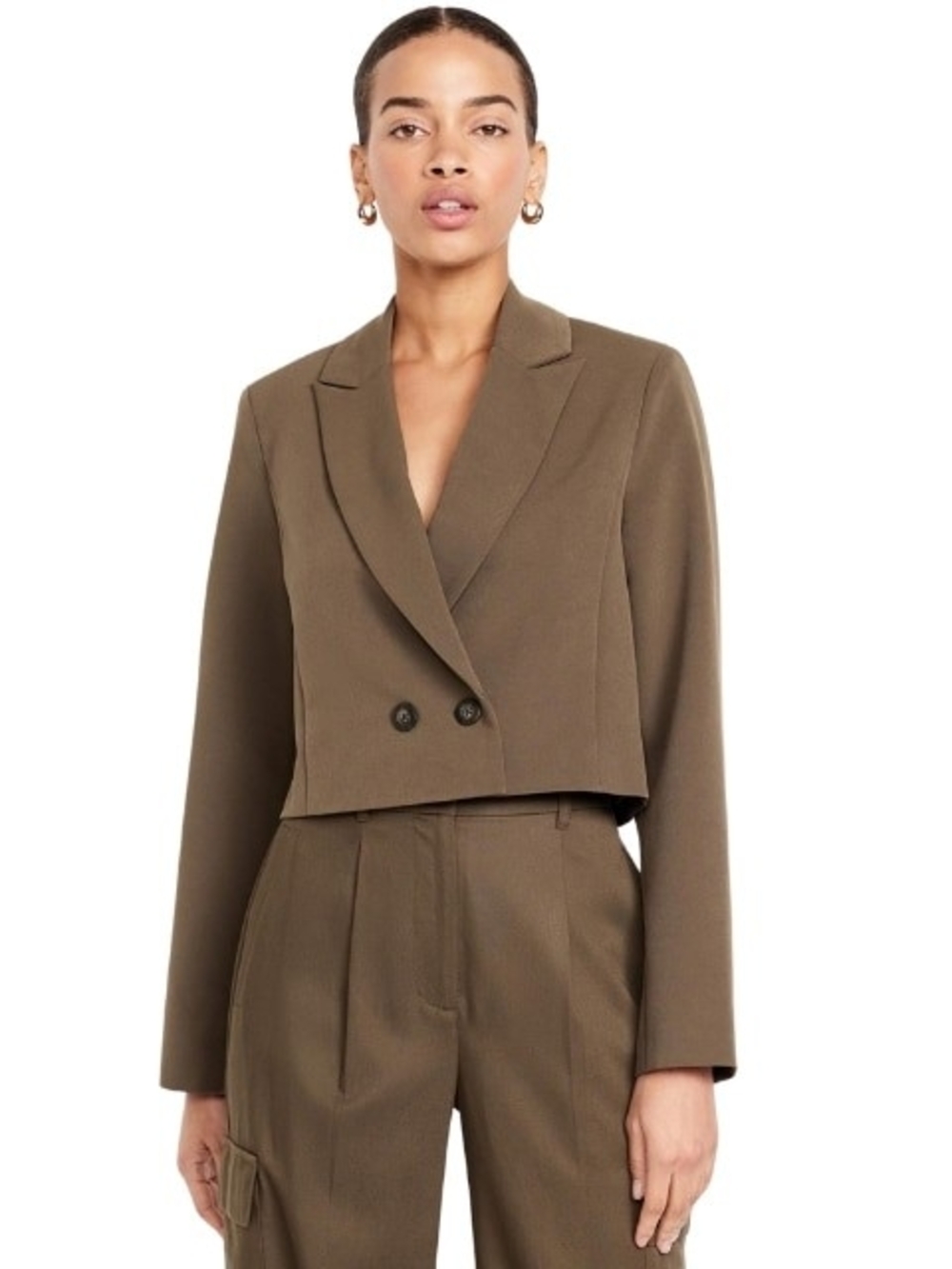 NWT Old Navy Cropped Blazer Jacket in Brown Size LARGE